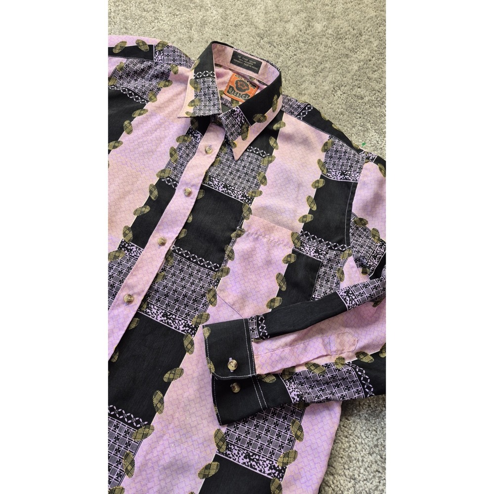 Dagacci Long Sleeve shirt Mens Large 16-16.5  Pink Black Stripe‎ Pattern - Picture 5 of 12